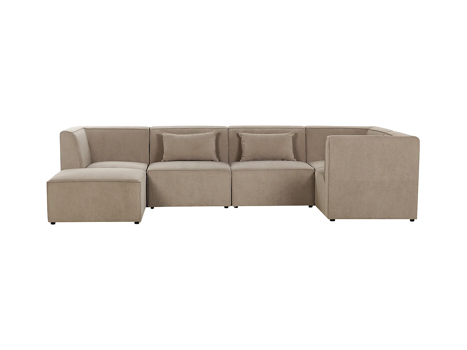 Canapé d'angle modulable 5 places LEMVIG Velours côtelé Taupe avec ottoman Côté droite