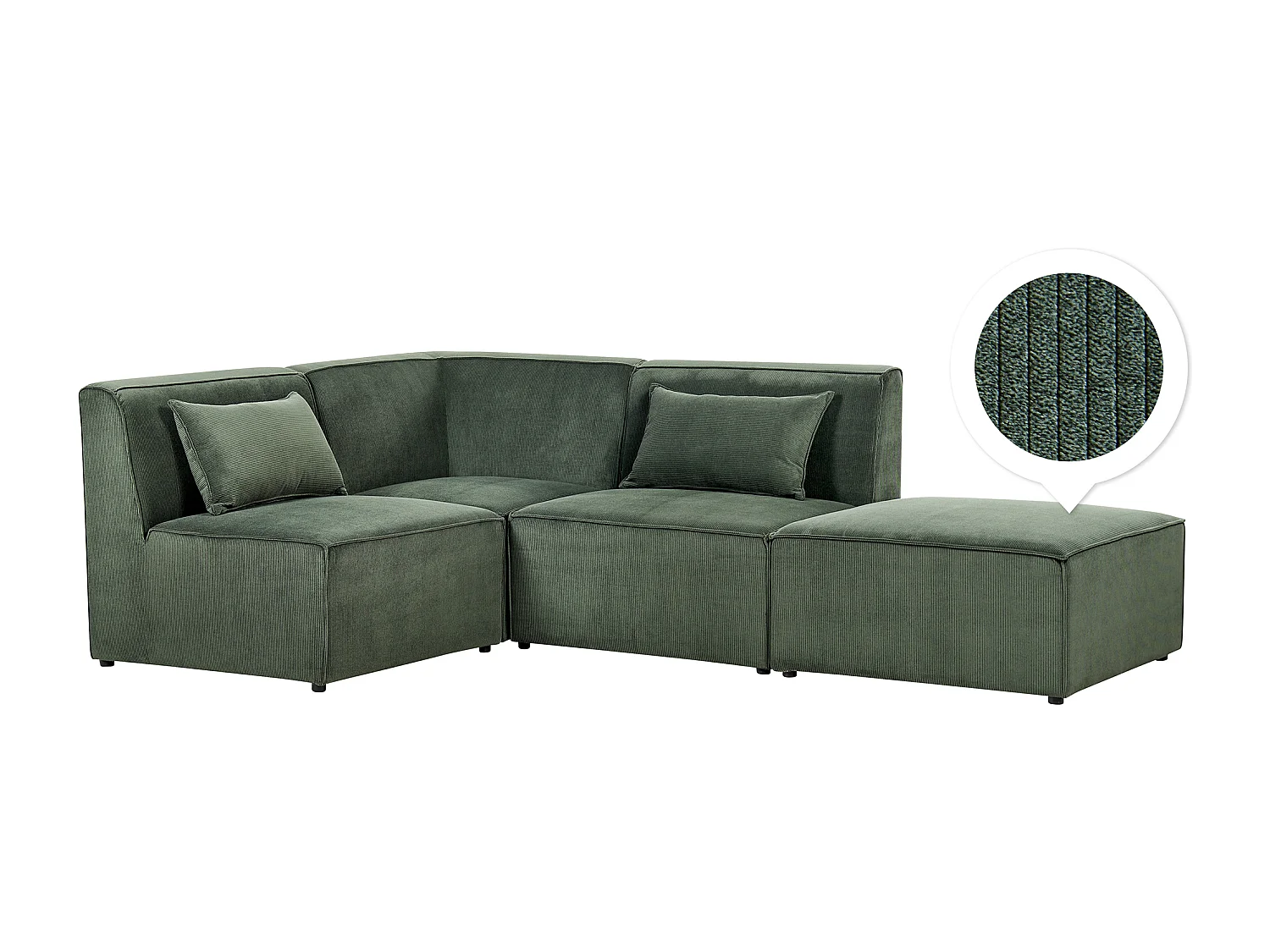 Canapé d'angle modulable 3 places LEMVIG Velours côtelé Vert foncé avec ottoman Côté droit