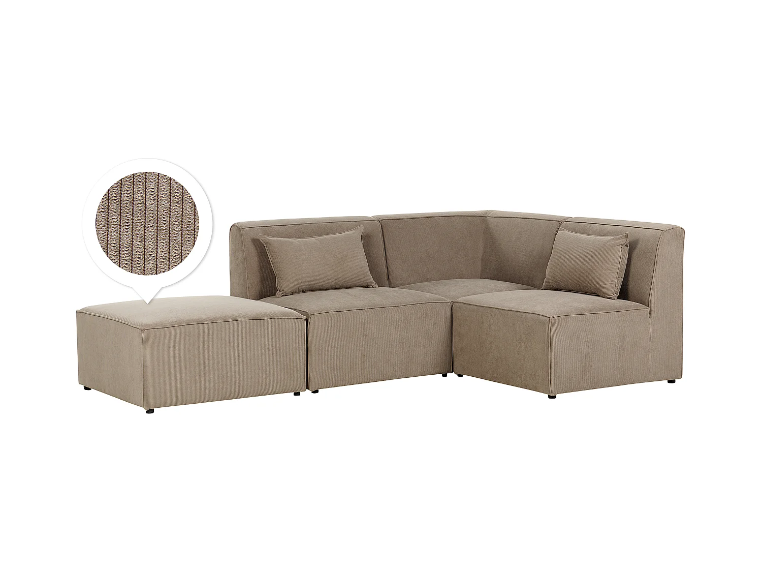 Canapé d'angle modulable 3 places LEMVIG Velours côtelé Taupe avec ottoman Côté droite
