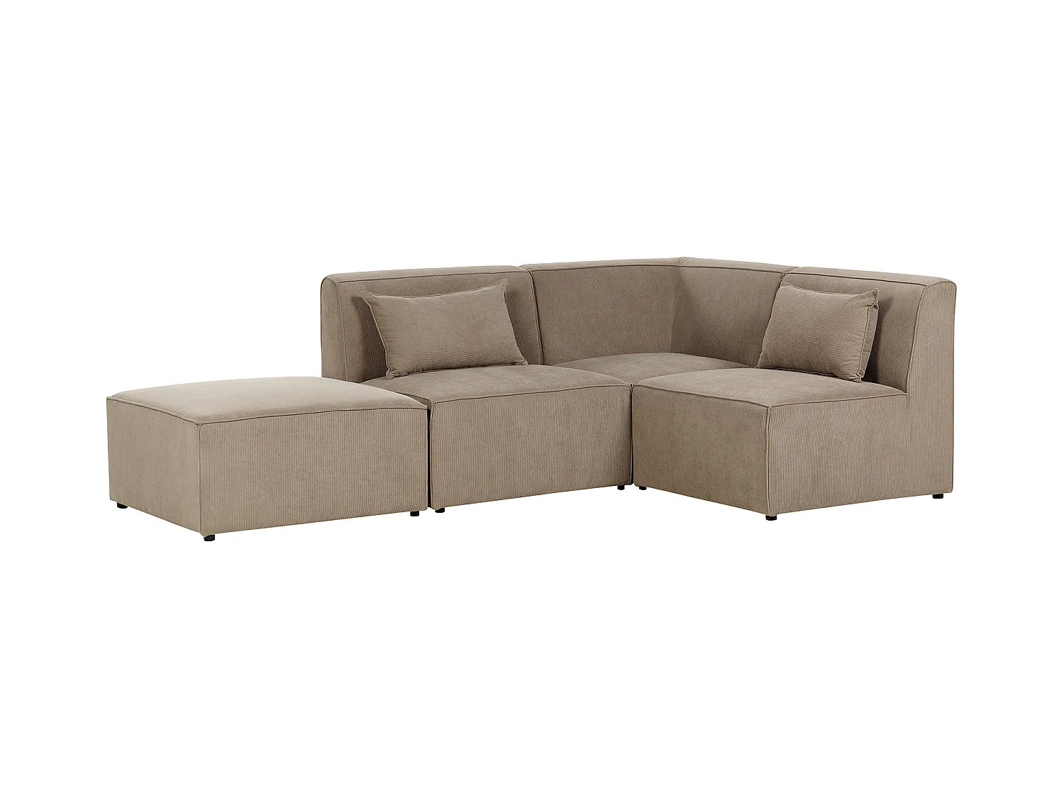 Canapé d'angle modulable 3 places LEMVIG Velours côtelé Taupe avec ottoman Côté droite