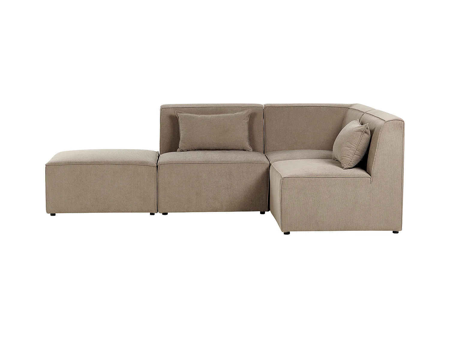 Canapé d'angle modulable 3 places LEMVIG Velours côtelé Taupe avec ottoman Côté droite