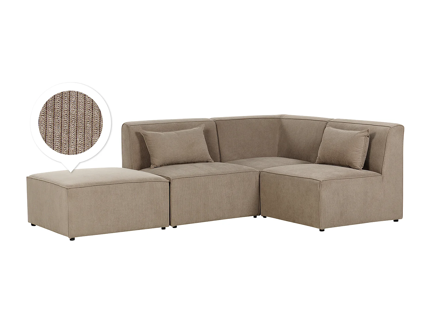 Canapé d'angle modulable 3 places LEMVIG Velours côtelé Taupe avec ottoman Côté droite