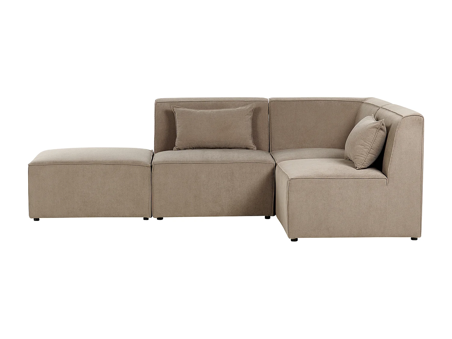 Canapé d'angle modulable 3 places LEMVIG Velours côtelé Taupe avec ottoman Côté droite