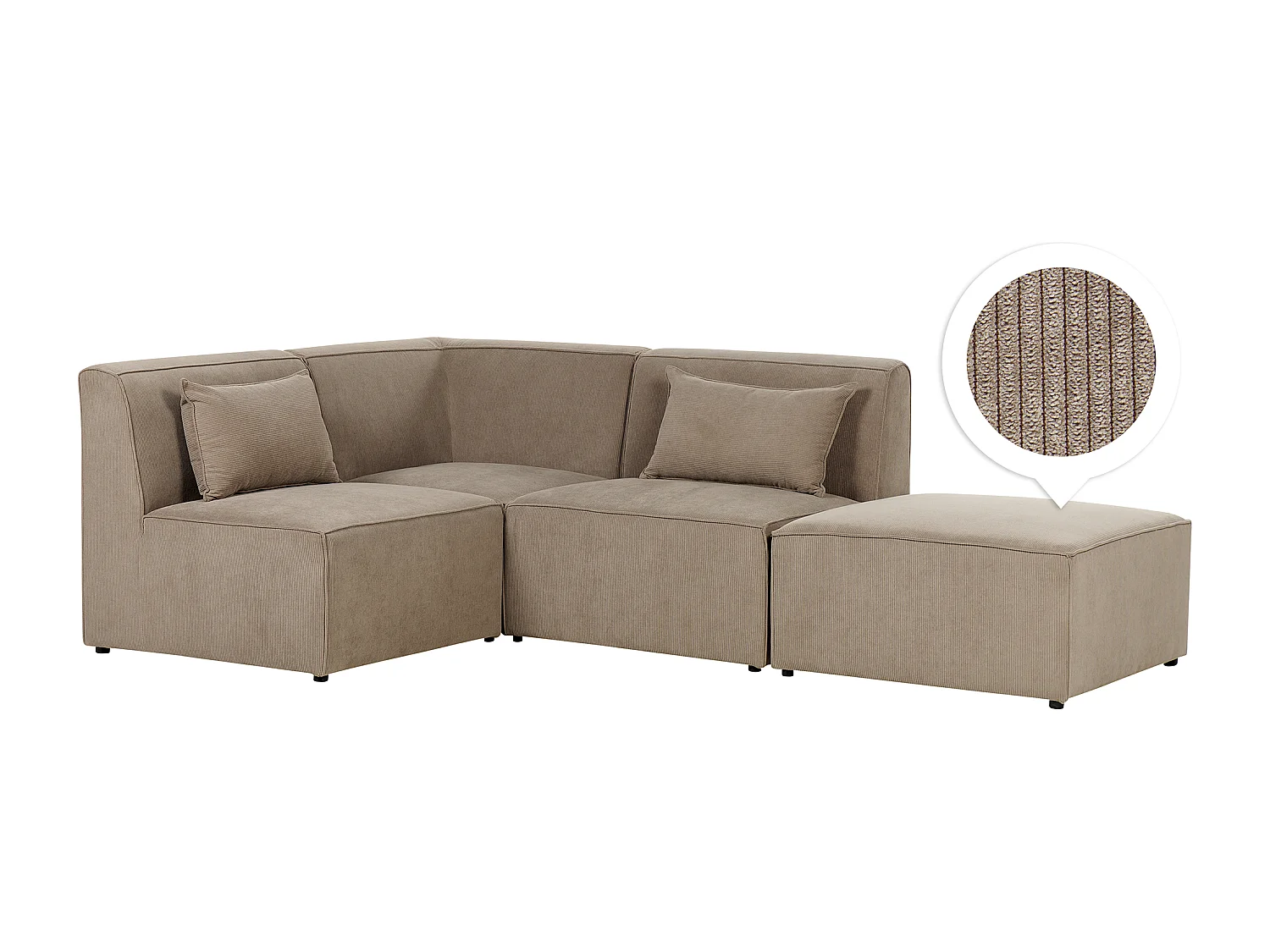 Canapé d'angle modulable 3 places LEMVIG Velours côtelé Taupe avec ottoman Côté droit