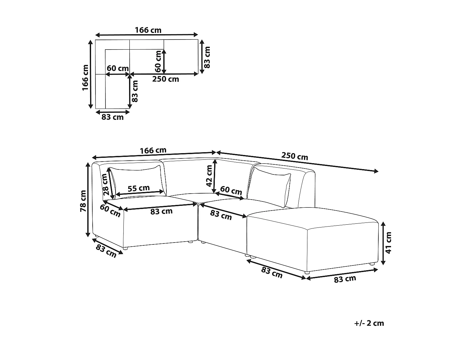 Canapé d'angle modulable 3 places LEMVIG Velours côtelé Taupe avec ottoman Côté droit