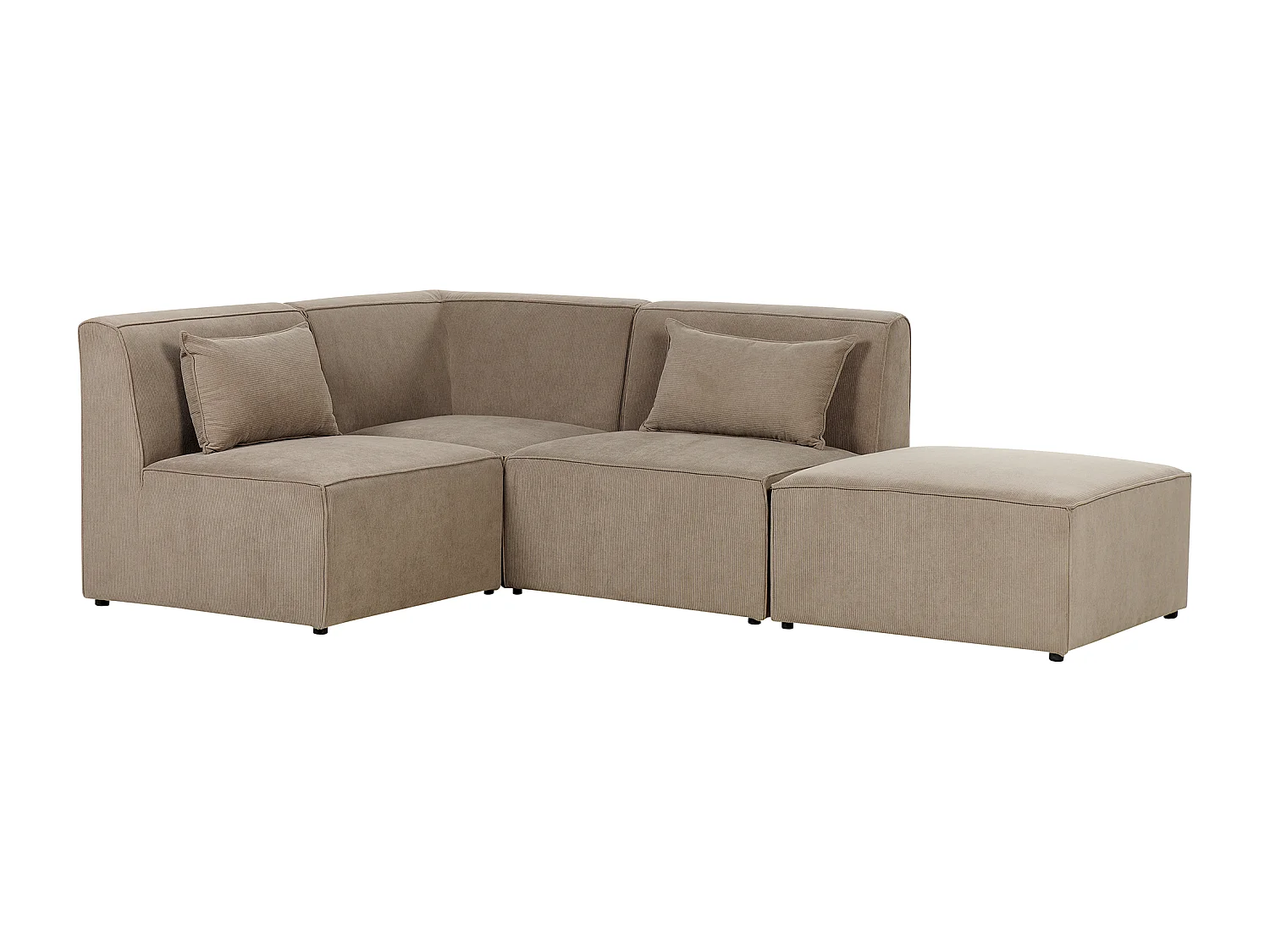 Canapé d'angle modulable 3 places LEMVIG Velours côtelé Taupe avec ottoman Côté droit
