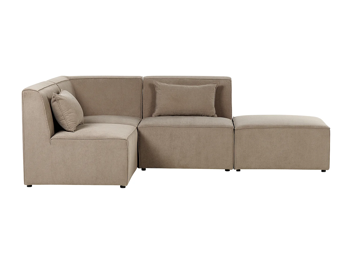 Canapé d'angle modulable 3 places LEMVIG Velours côtelé Taupe avec ottoman Côté droit