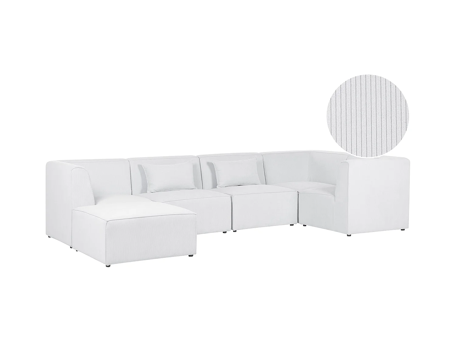 Canapé d'angle modulable 5 places LEMVIG Velours côtelé Blanc cassé avec ottoman Côté droite