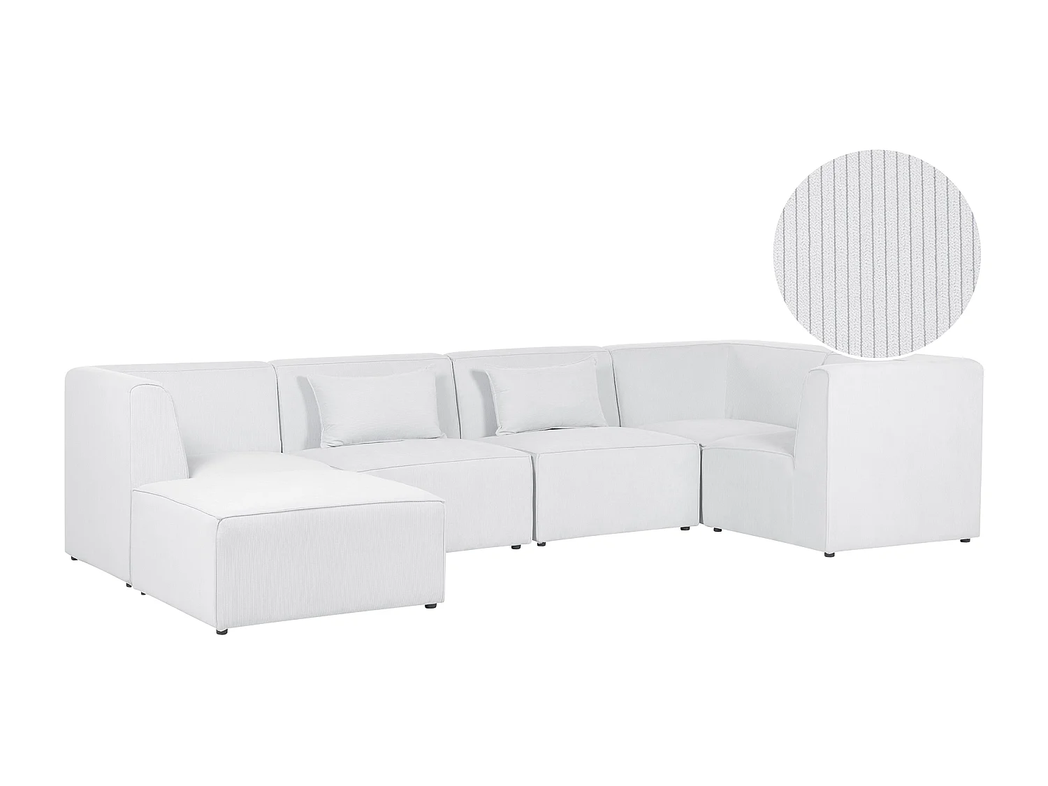 Canapé d'angle modulable LEMVIG Velours côtelé Blanc cassé avec ottoman 5 places Côté gauche