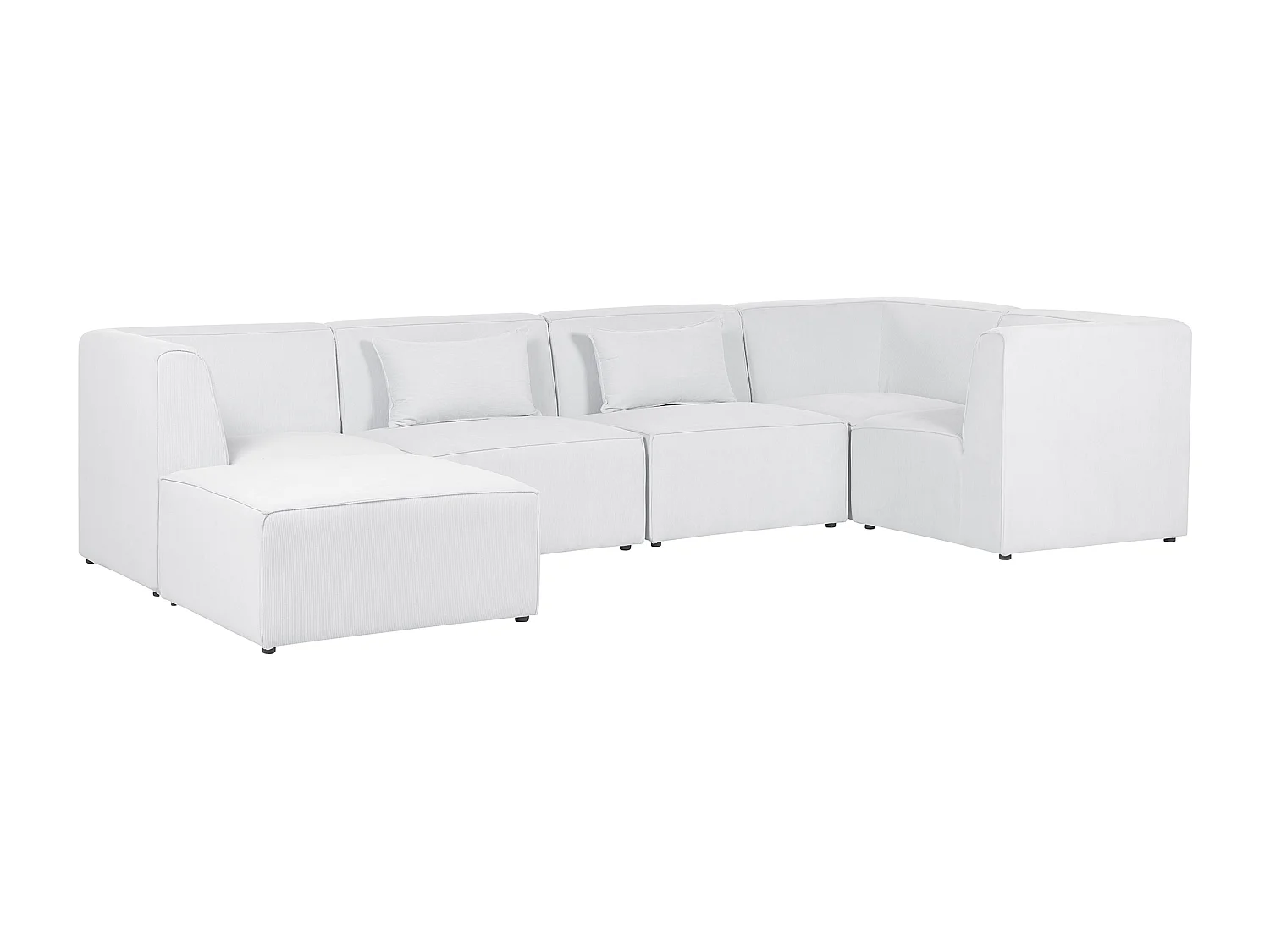 Canapé d'angle modulable LEMVIG Velours côtelé Blanc cassé avec ottoman 5 places Côté gauche
