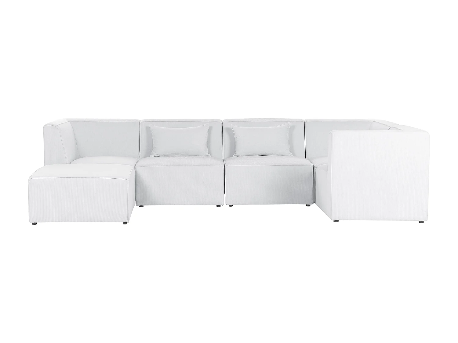Canapé d'angle modulable LEMVIG Velours côtelé Blanc cassé avec ottoman 5 places Côté gauche