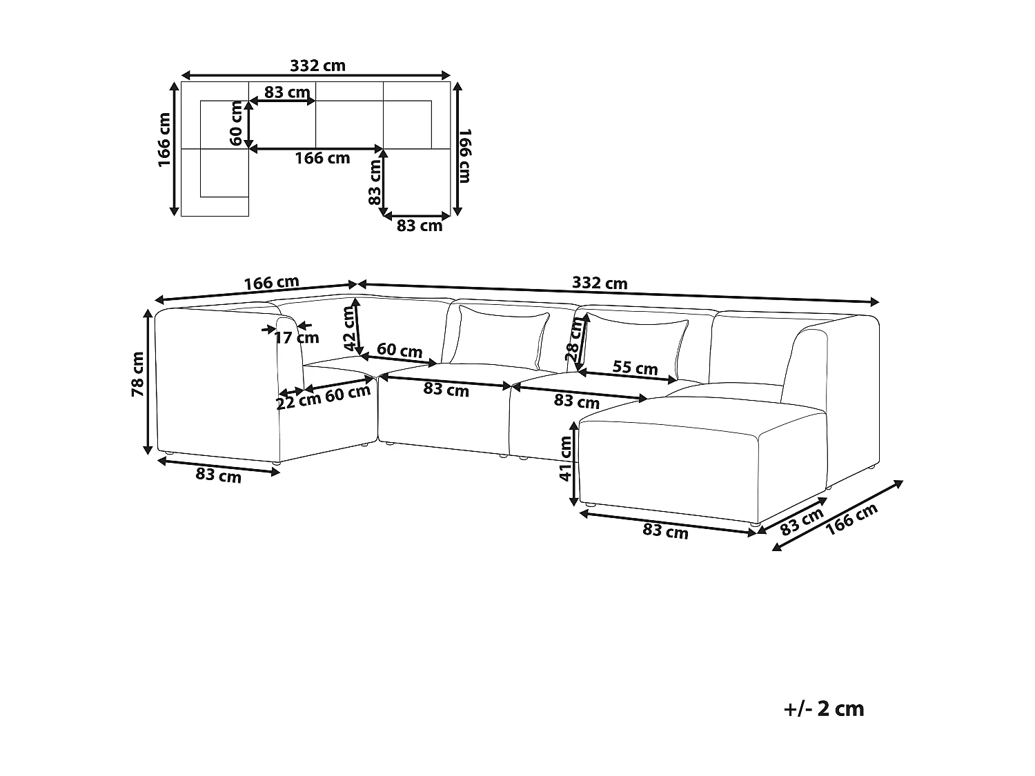 5-Sitzer Modul Ecksofa rechtsseitig mit Ottomane Stoffbezug Cord beige Lemvig