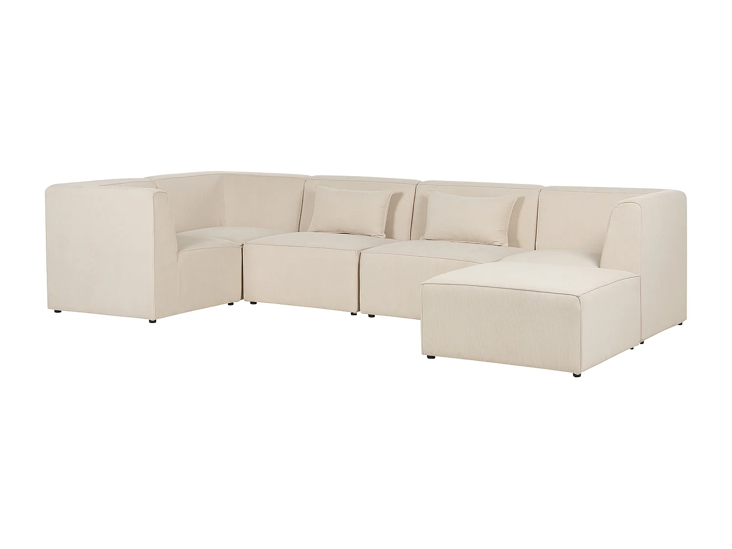 5-Sitzer Modul Ecksofa rechtsseitig mit Ottomane Stoffbezug Cord beige Lemvig