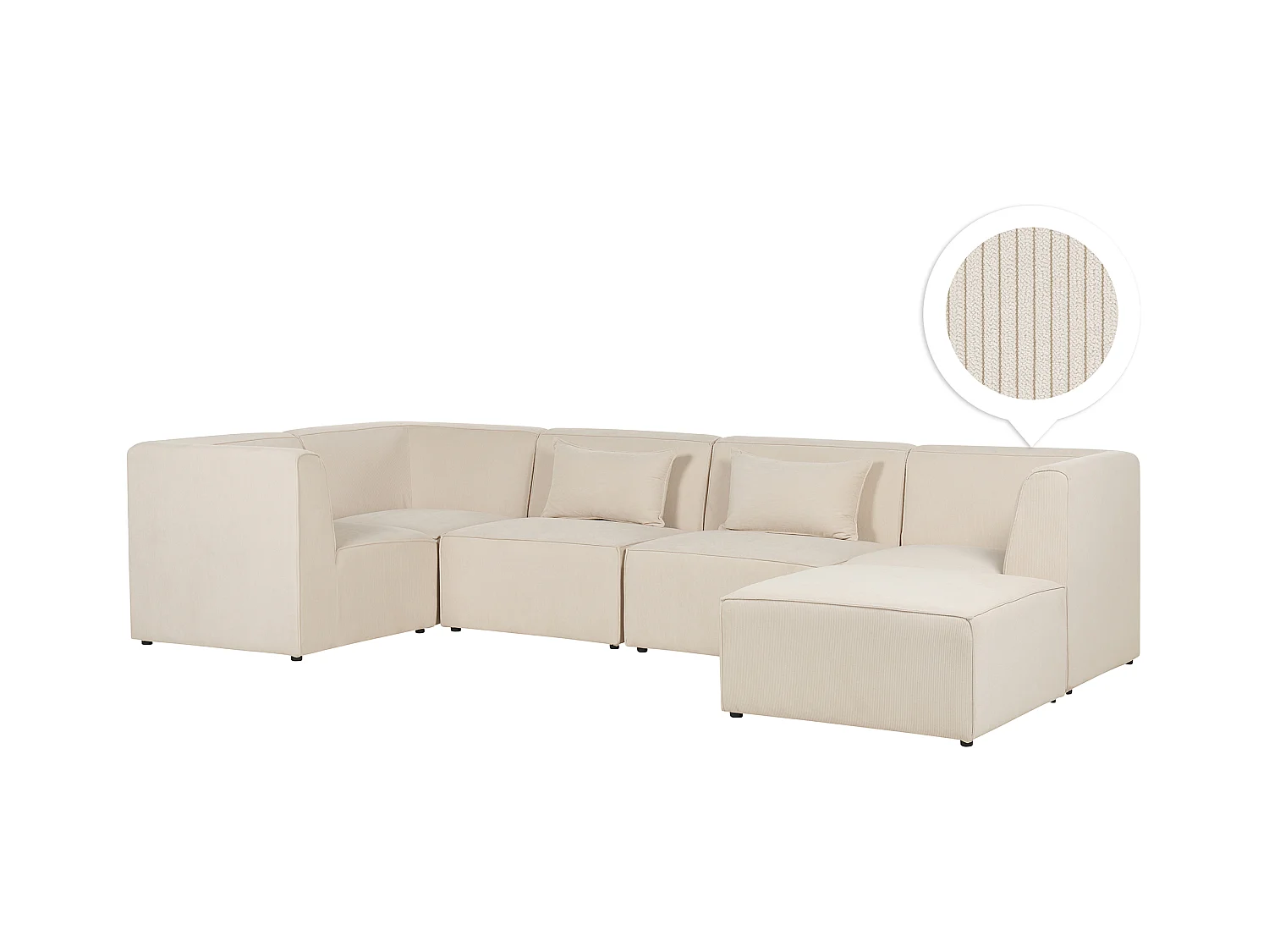 Canapé d'angle modulable 5 places LEMVIG Velours côtelé Beige clair avec ottoman Côté droit