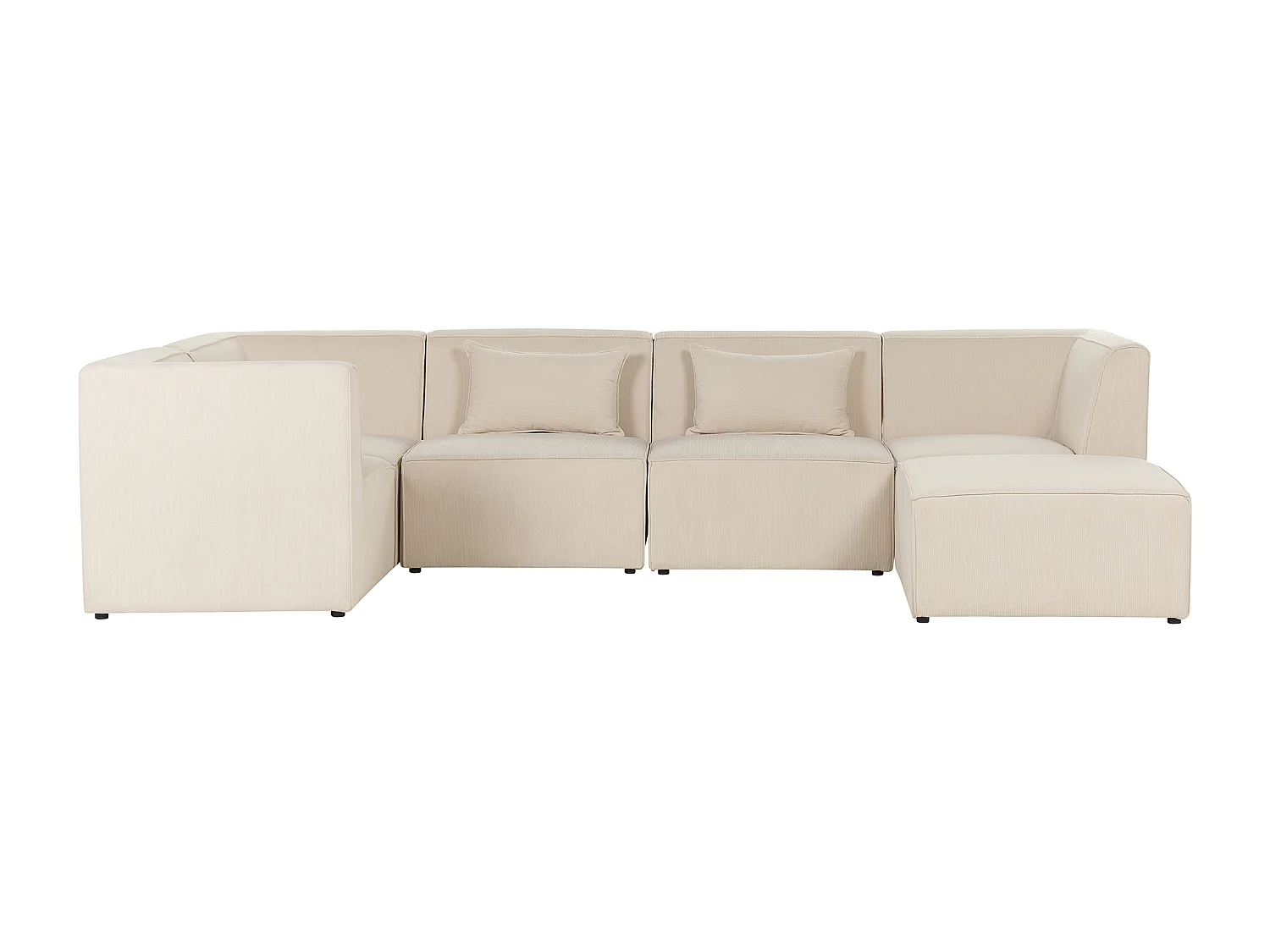 Canapé d'angle modulable 5 places LEMVIG Velours côtelé Beige clair avec ottoman Côté droit