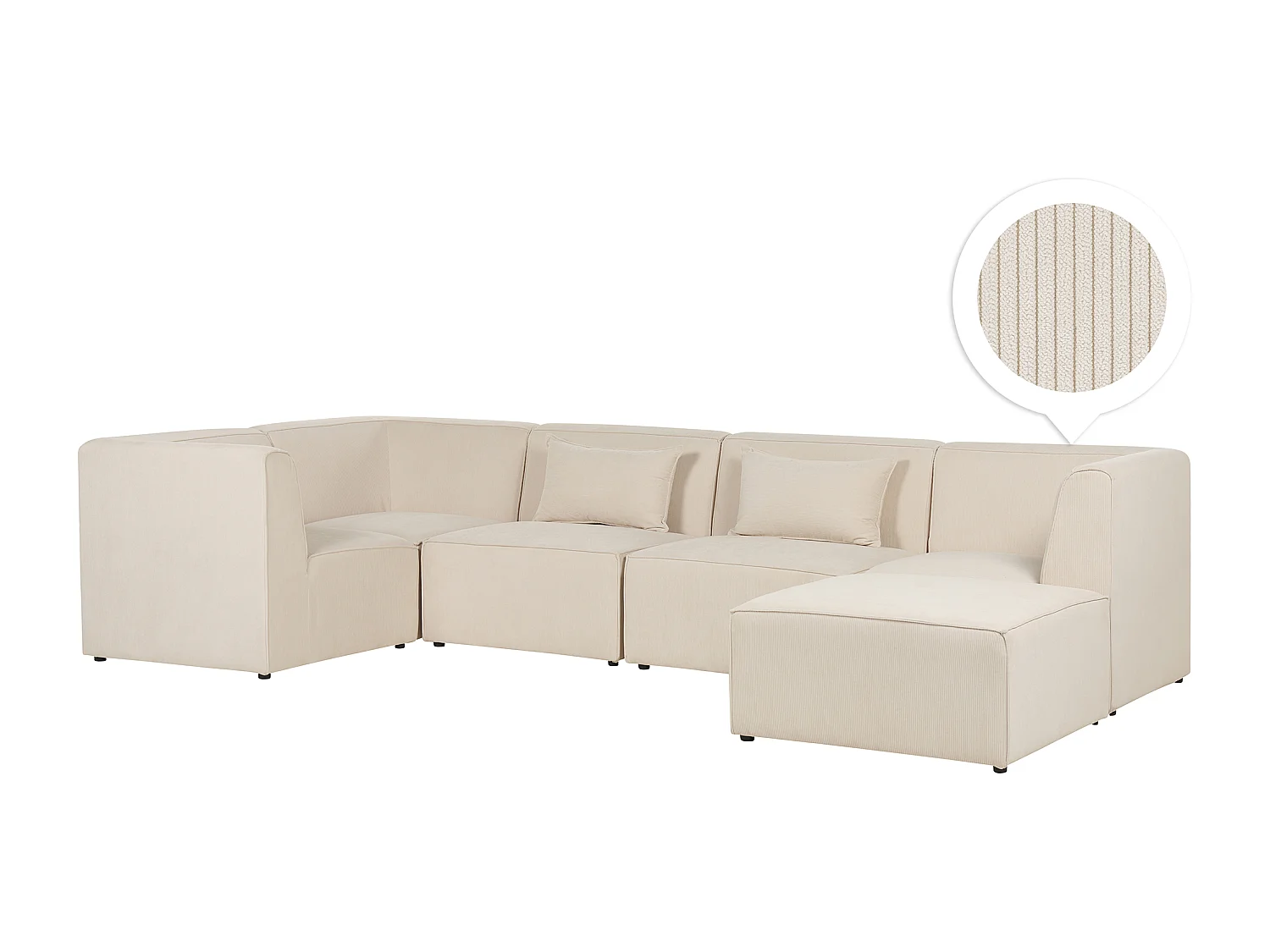 Canapé d'angle modulable 5 places LEMVIG Velours côtelé Beige clair avec ottoman Côté droit