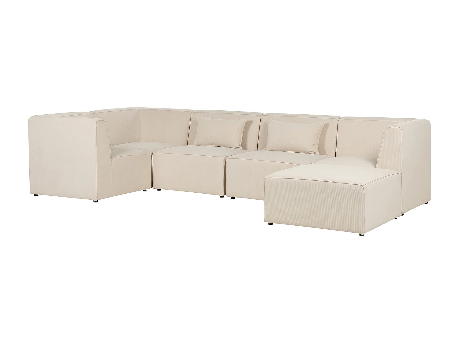 Modulaire hoekbank LEMVIG Corduroy Lichtbeige Met ottomaan 5-zitter Rechterzijde