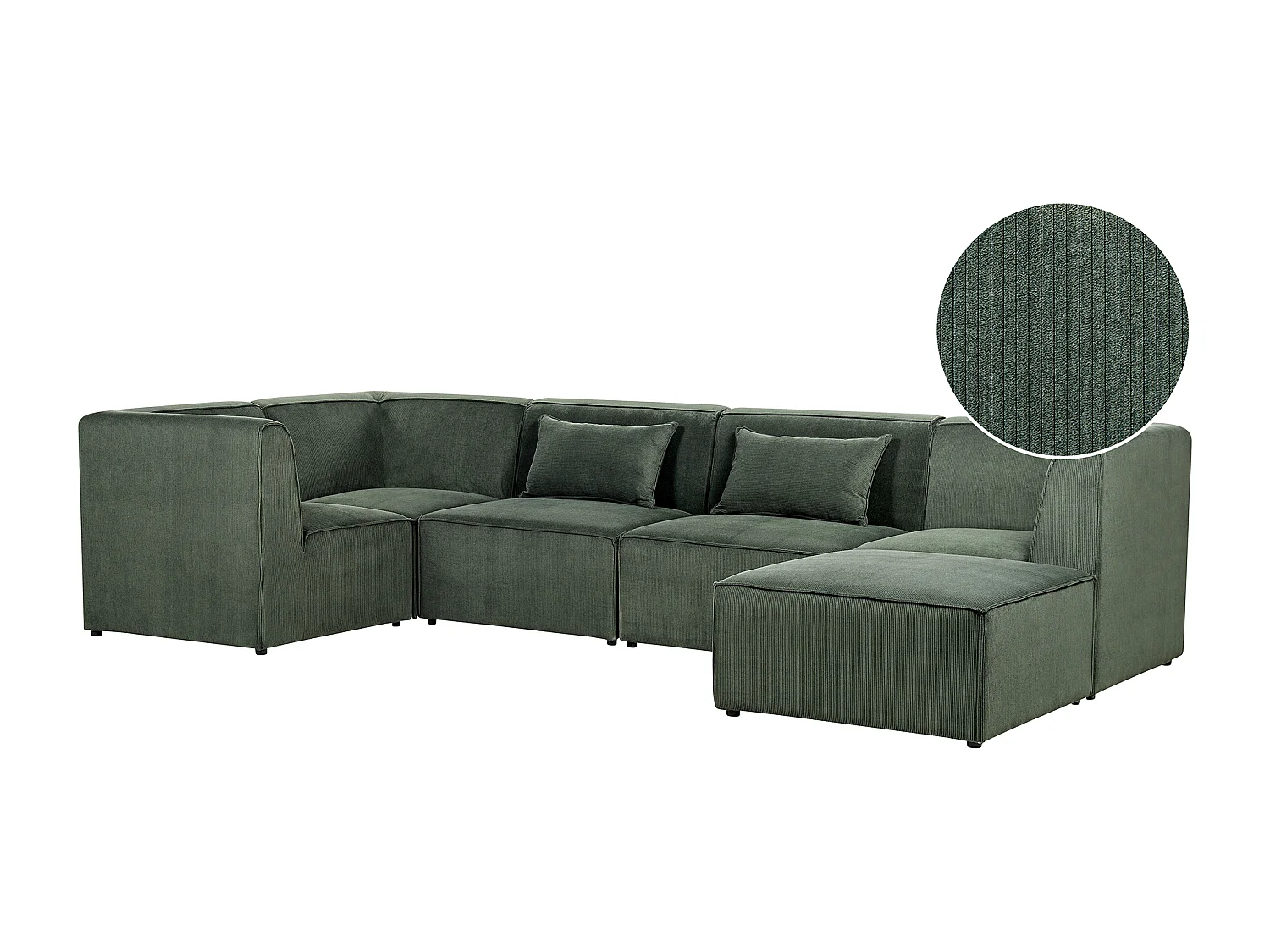 Canapé d'angle modulable LEMVIG Velours côtelé Vert foncé avec ottoman 5 places Côté droit