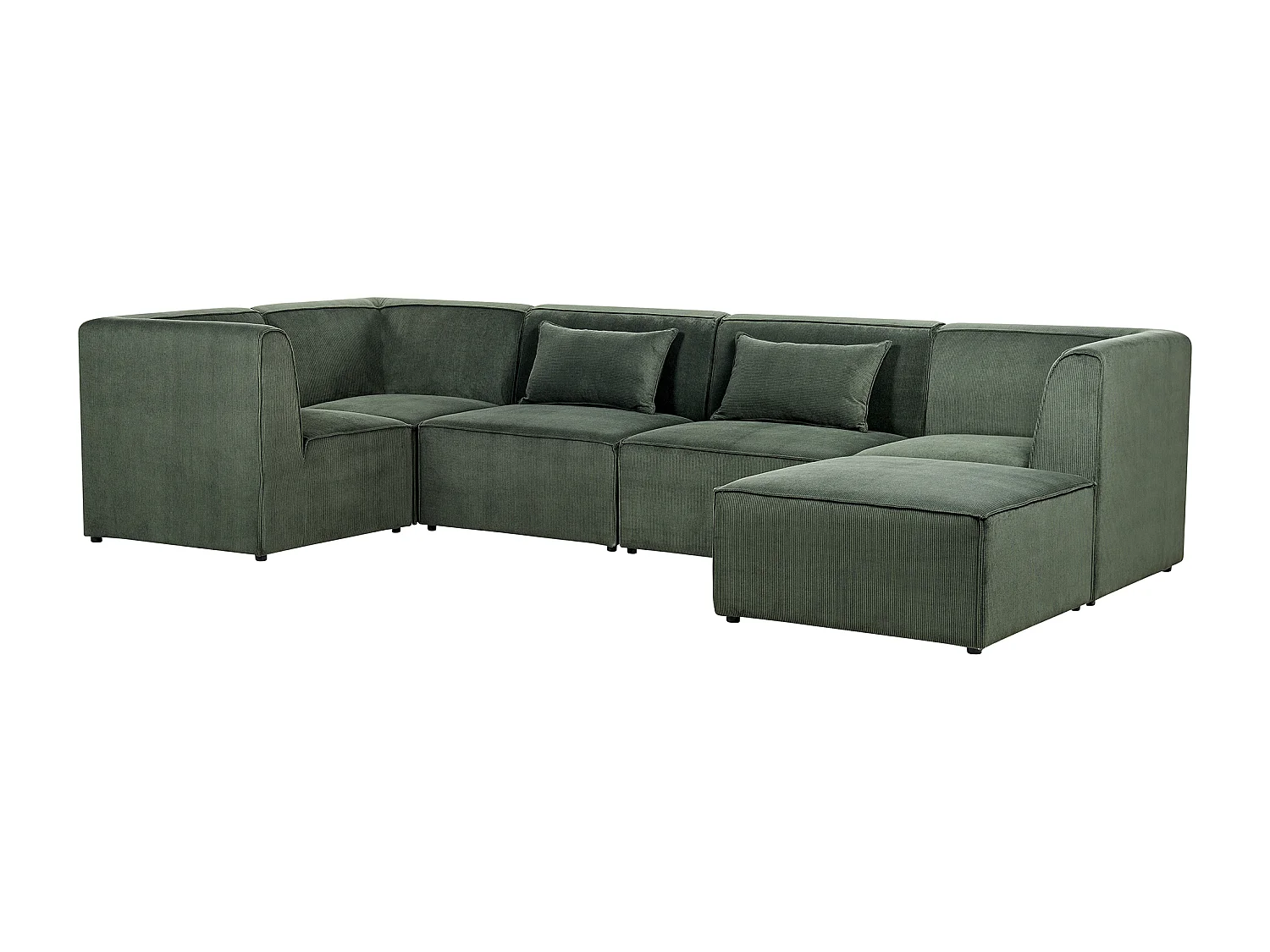 Canapé d'angle modulable LEMVIG Velours côtelé Vert foncé avec ottoman 5 places Côté droit