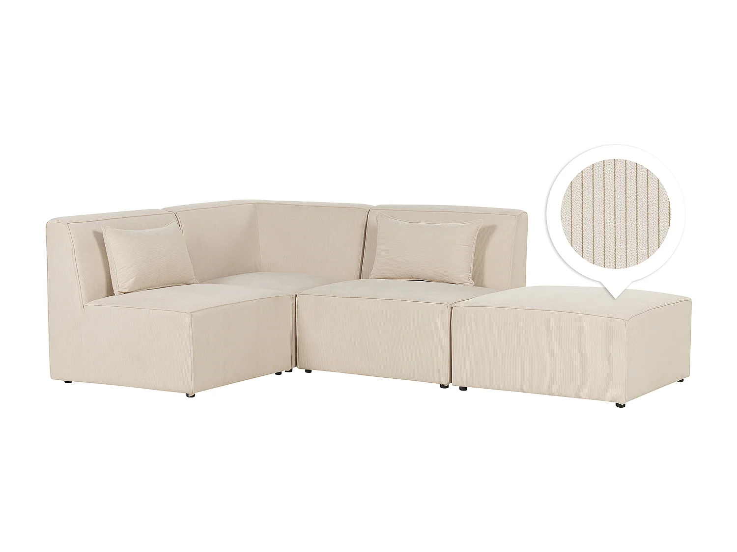 Canapé d'angle modulable 3 places LEMVIG Velours côtelé Beige clair avec ottoman Côté droit