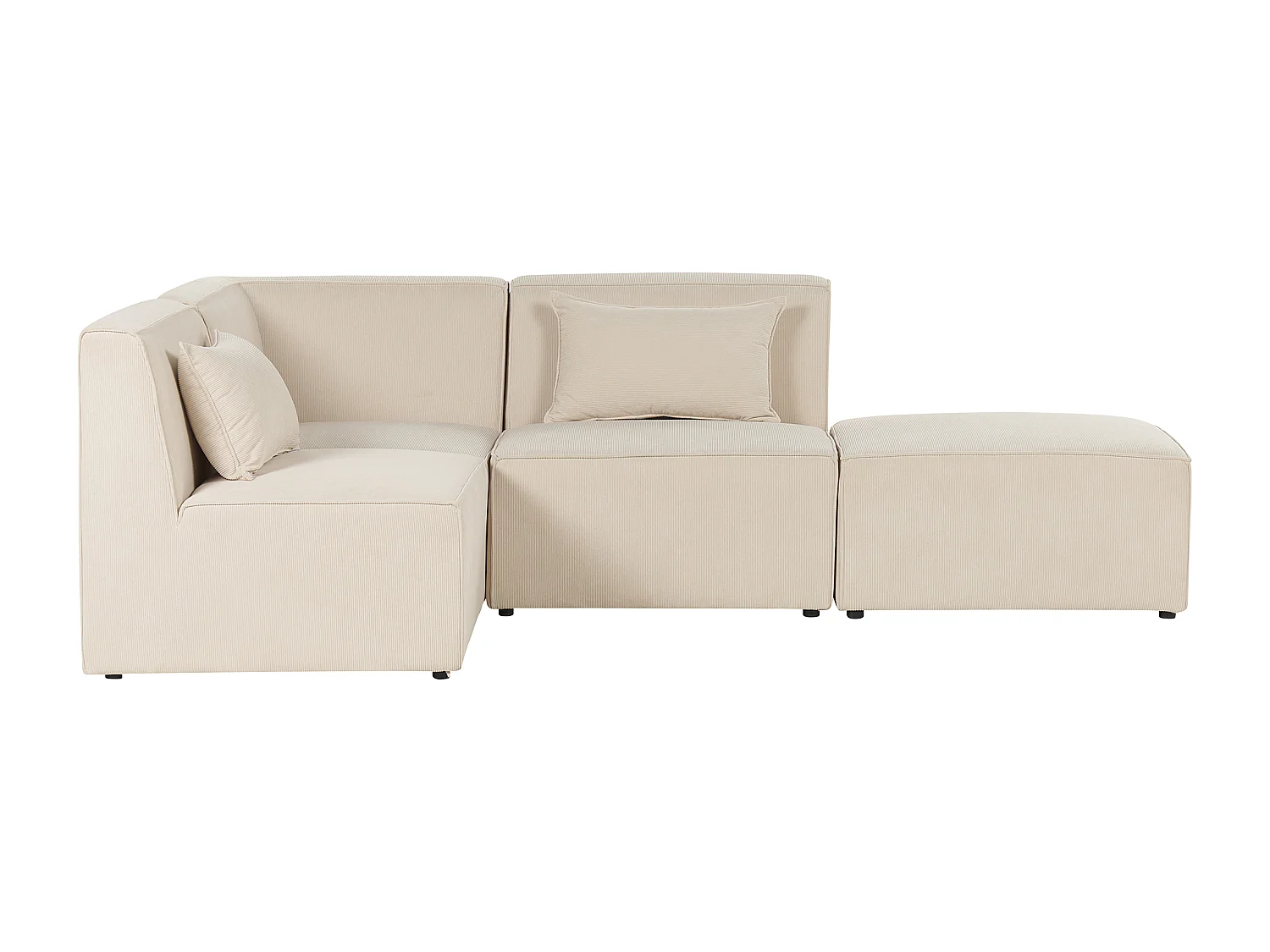 Canapé d'angle modulable 3 places LEMVIG Velours côtelé Beige clair avec ottoman Côté droit