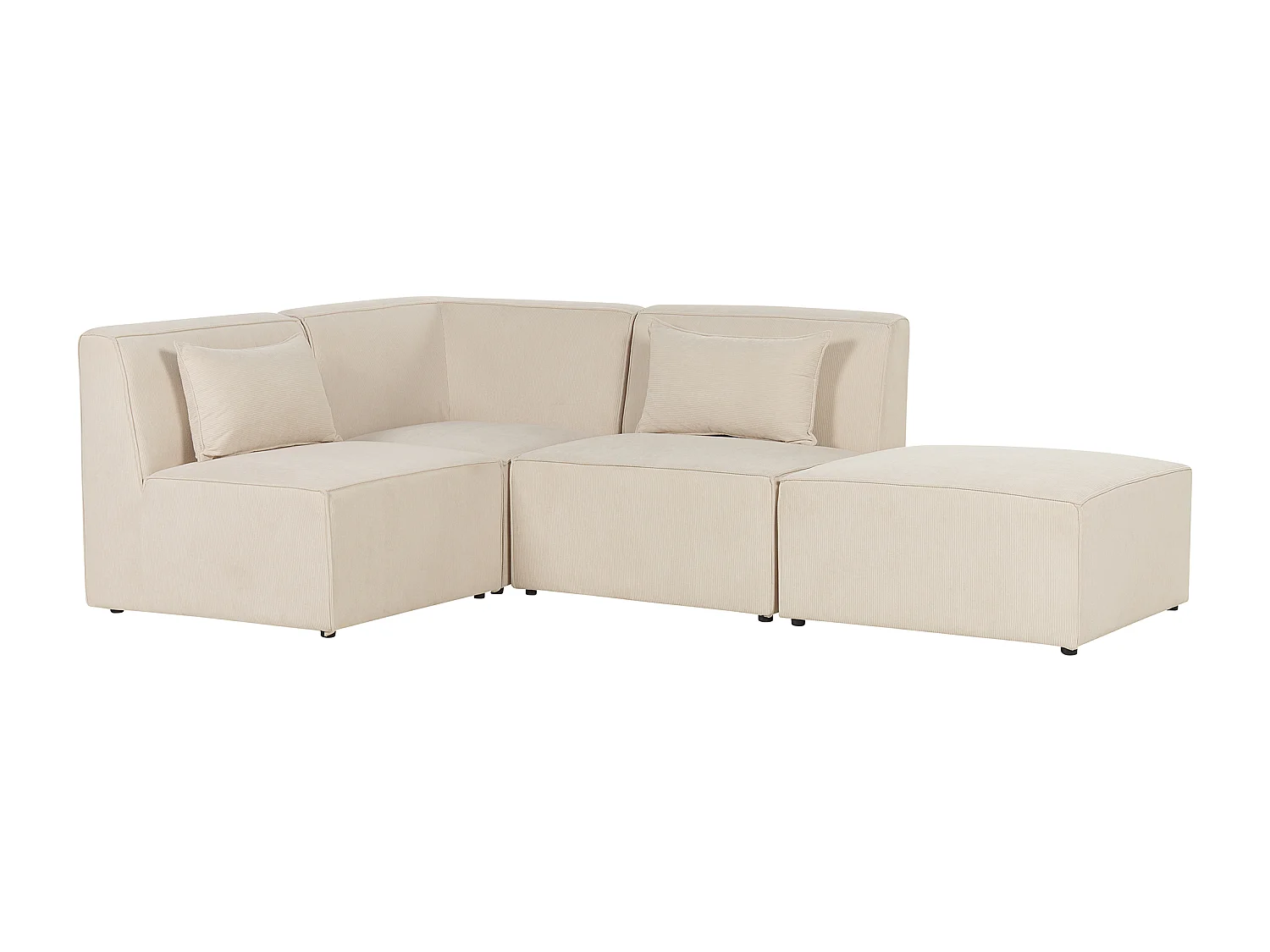 Canapé d'angle modulable 3 places LEMVIG Velours côtelé Beige clair avec ottoman Côté droit