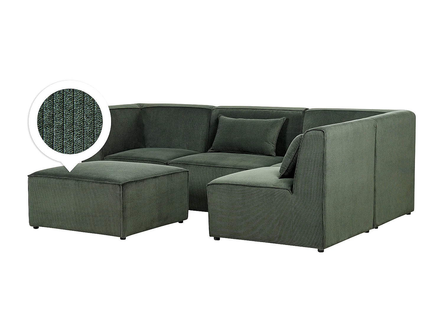 Canapé d'angle modulable 4 places LEMVIG Velours côtelé Vert foncé avec ottoman Côté gauche