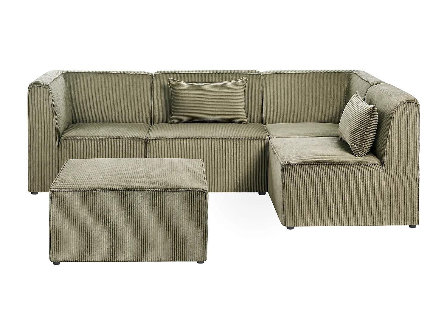 Canapé d'angle modulable 4 places LEMVIG Velours côtelé Vert avec ottoman Côté gauche