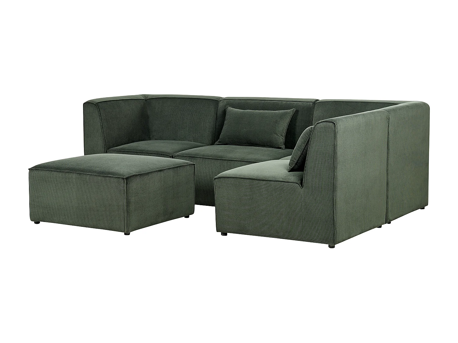 Canapé d'angle modulable LEMVIG Velours côtelé Vert foncé avec ottoman 4 places Côté gauche