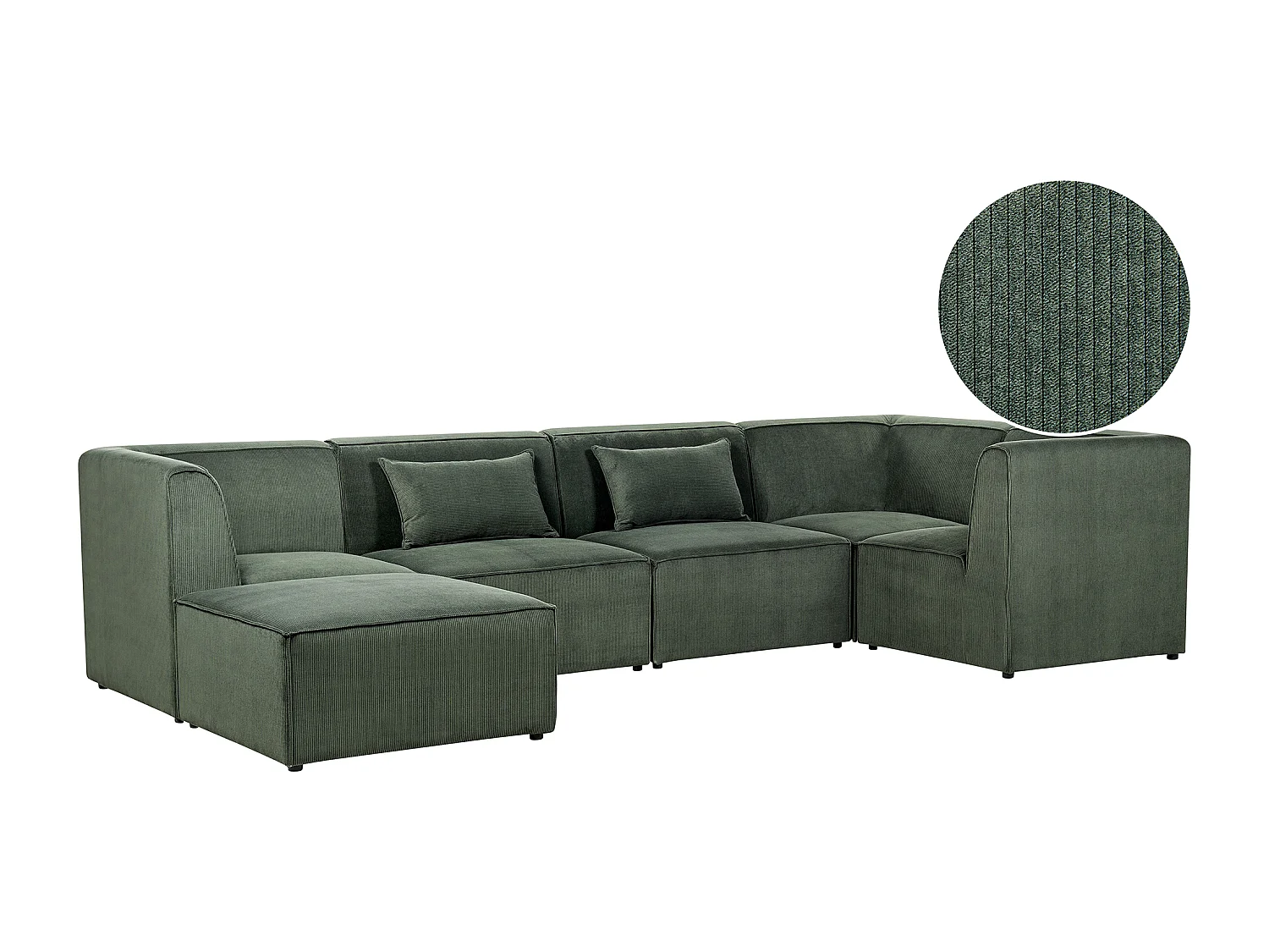 Canapé d'angle modulable LEMVIG Velours côtelé Vert foncé avec ottoman 5 places Côté gauche