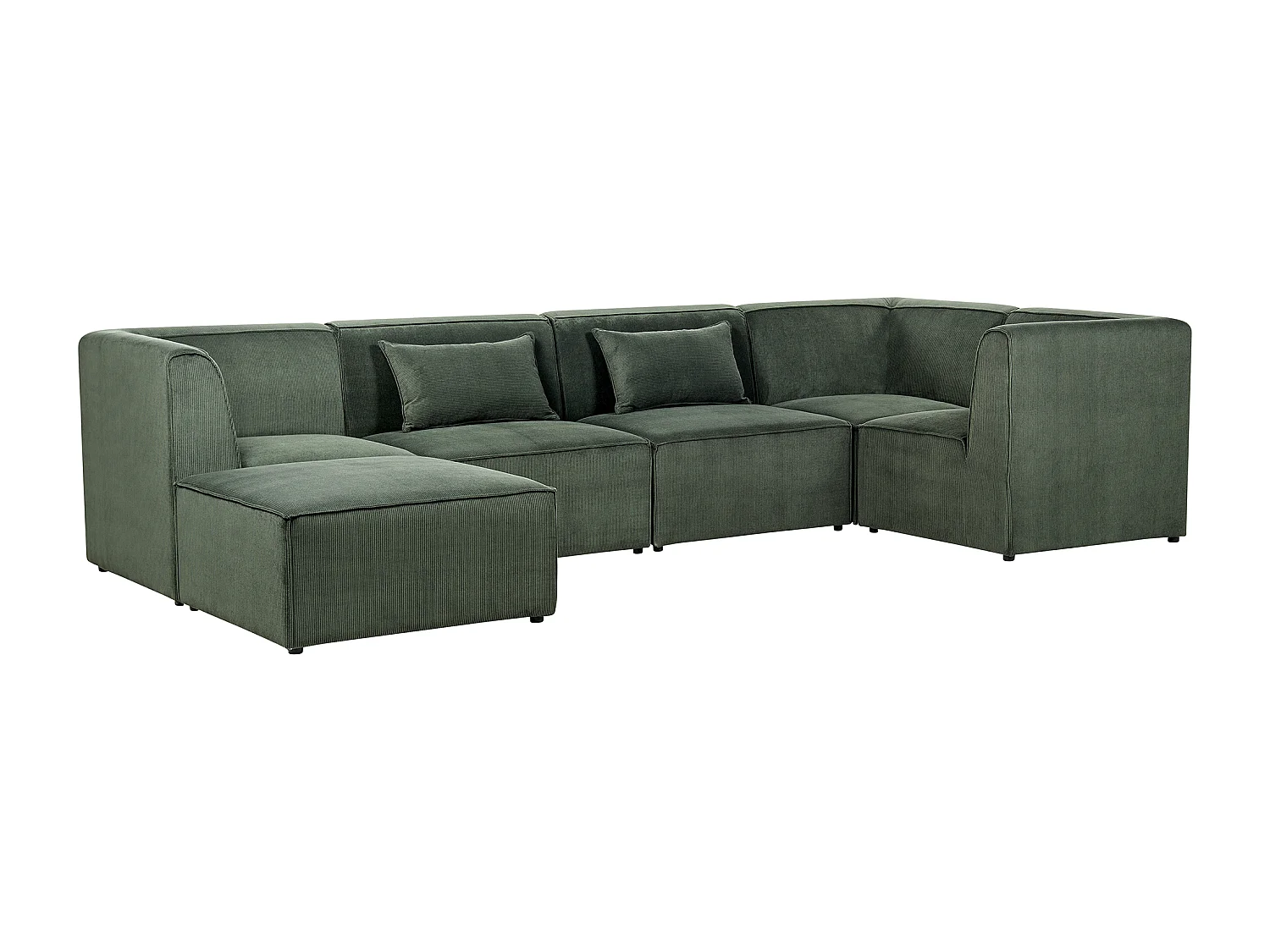 Canapé d'angle modulable LEMVIG Velours côtelé Vert foncé avec ottoman 5 places Côté gauche