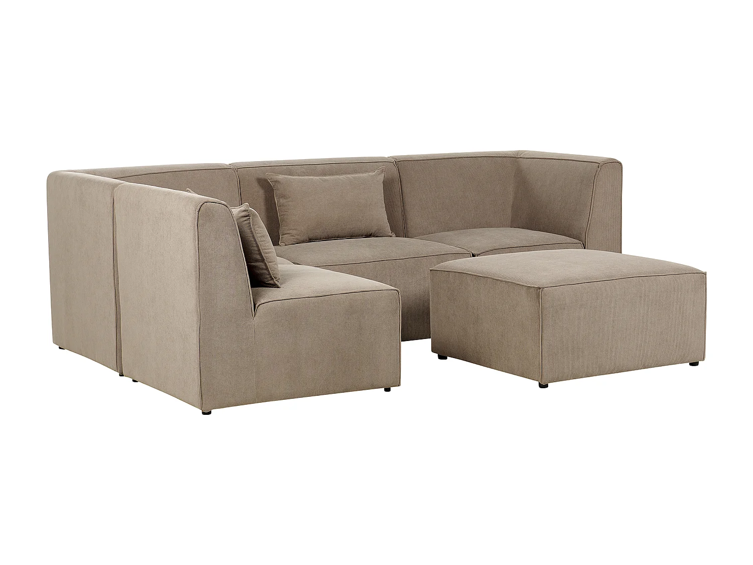 Modulaire hoekbank LEMVIG Corduroy Taupe Met ottomaan 4-zitter Rechterzijde