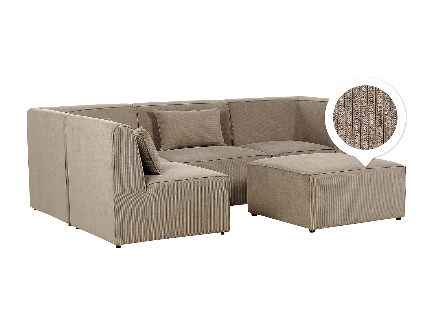 Modulaire hoekbank LEMVIG Corduroy Taupe Met ottomaan 4-zitter Rechterzijde