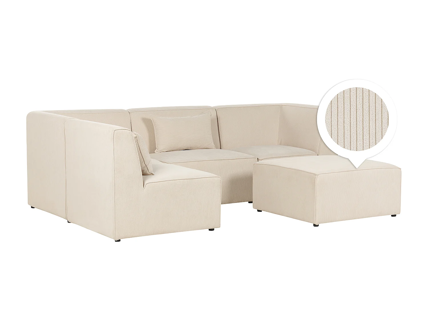 Canapé d'angle modulable 4 places LEMVIG Velours côtelé Beige clair avec ottoman Côté droit