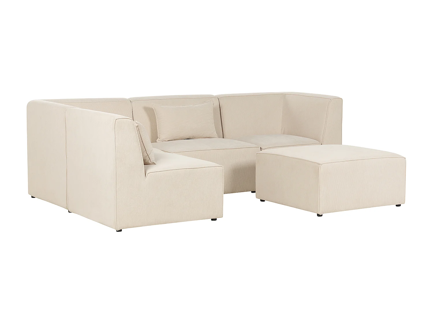 Canapé d'angle modulable 4 places LEMVIG Velours côtelé Beige clair avec ottoman Côté droit