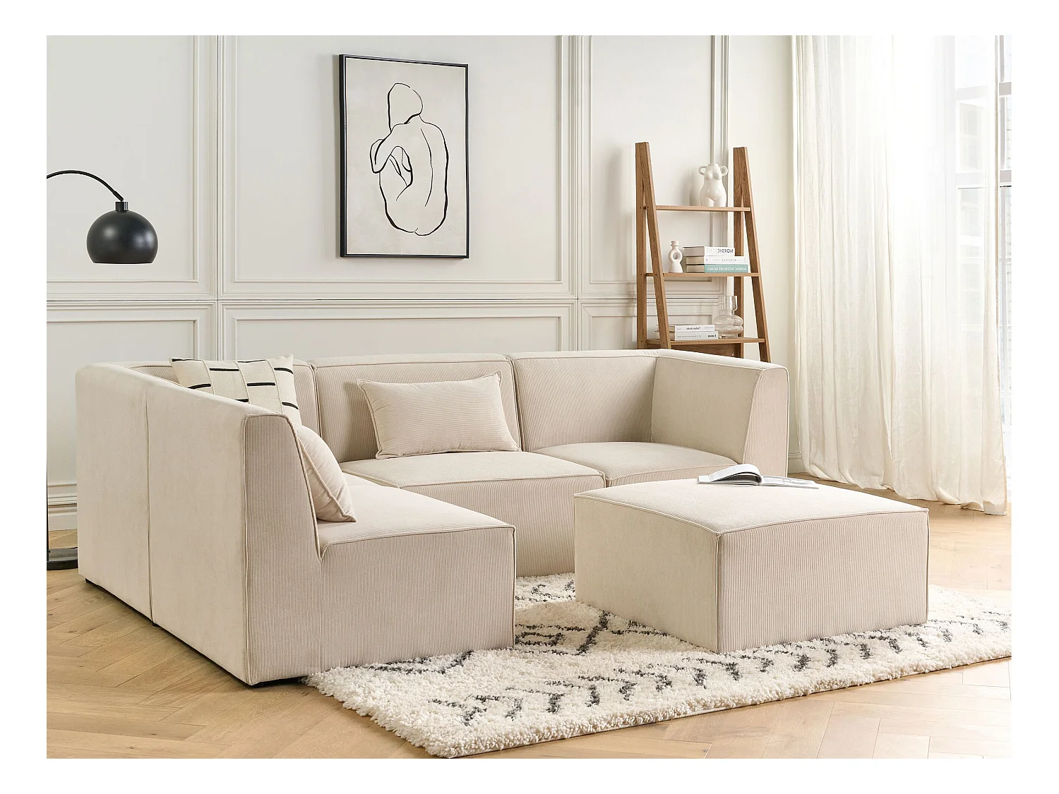 LEMVIG Velluto a coste Beige chiaro con ottomana 4 posti Lato destro