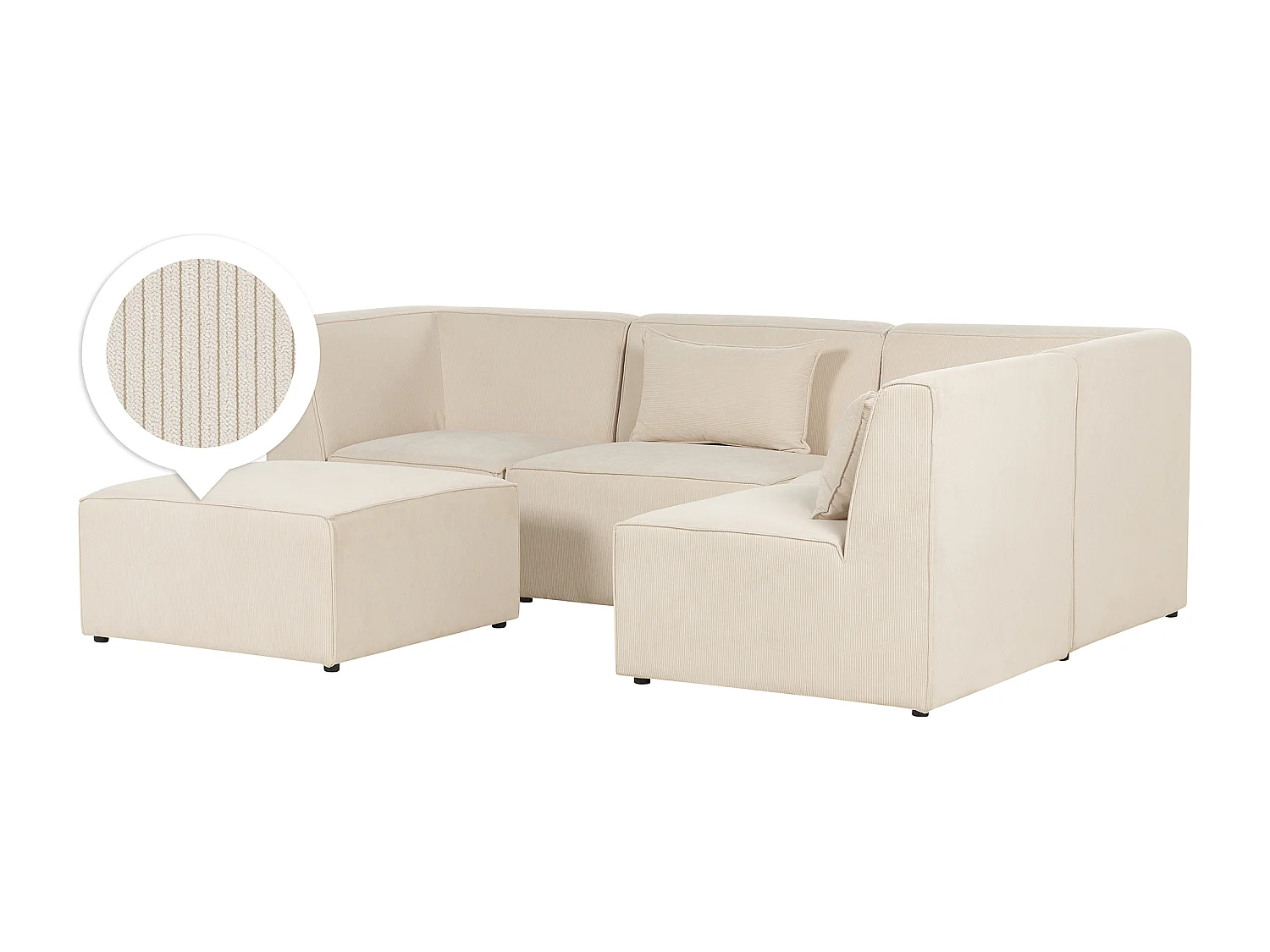 Narożnik modułowy LEMVIG Sztruks Jasnobeżowy z otomaną dla 4 osób Lewostronny