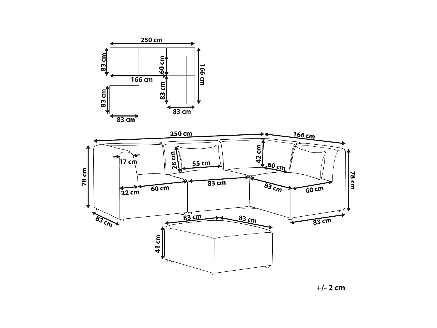 Narożnik modułowy LEMVIG Sztruks Jasnobeżowy z otomaną dla 4 osób Lewostronny