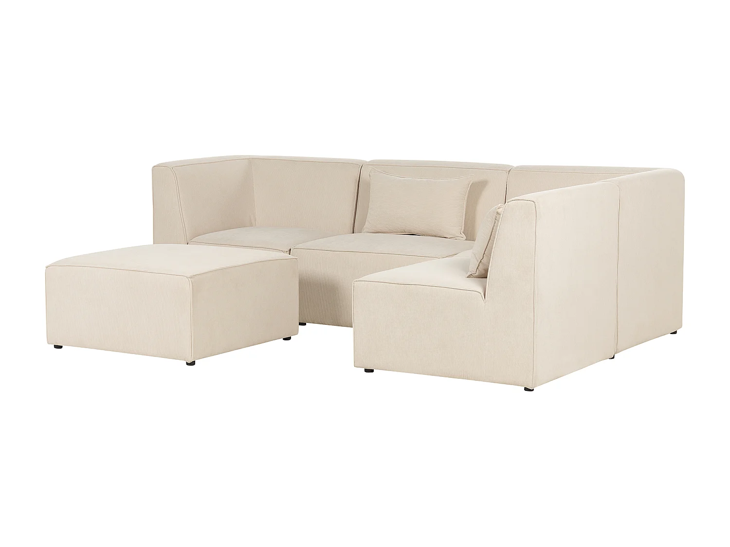 Narożnik modułowy LEMVIG Sztruks Jasnobeżowy z otomaną dla 4 osób Lewostronny