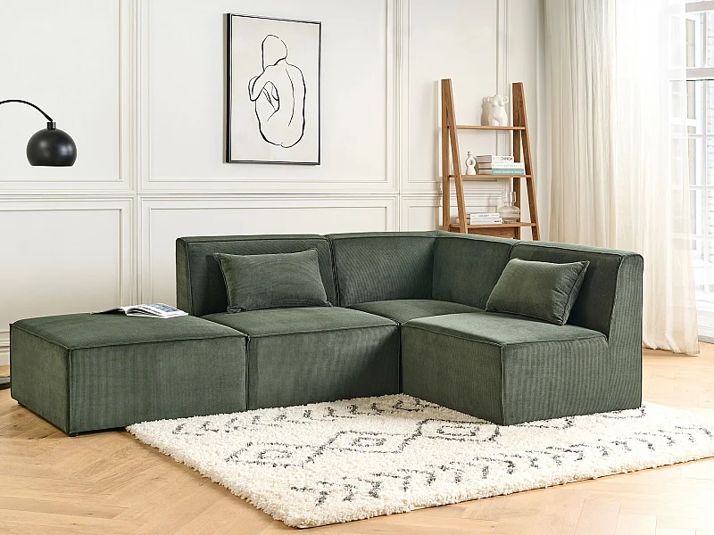 Modulaire hoekbank LEMVIG Corduroy Donkergroen Met ottomaan 3-zitter Linkerzijde