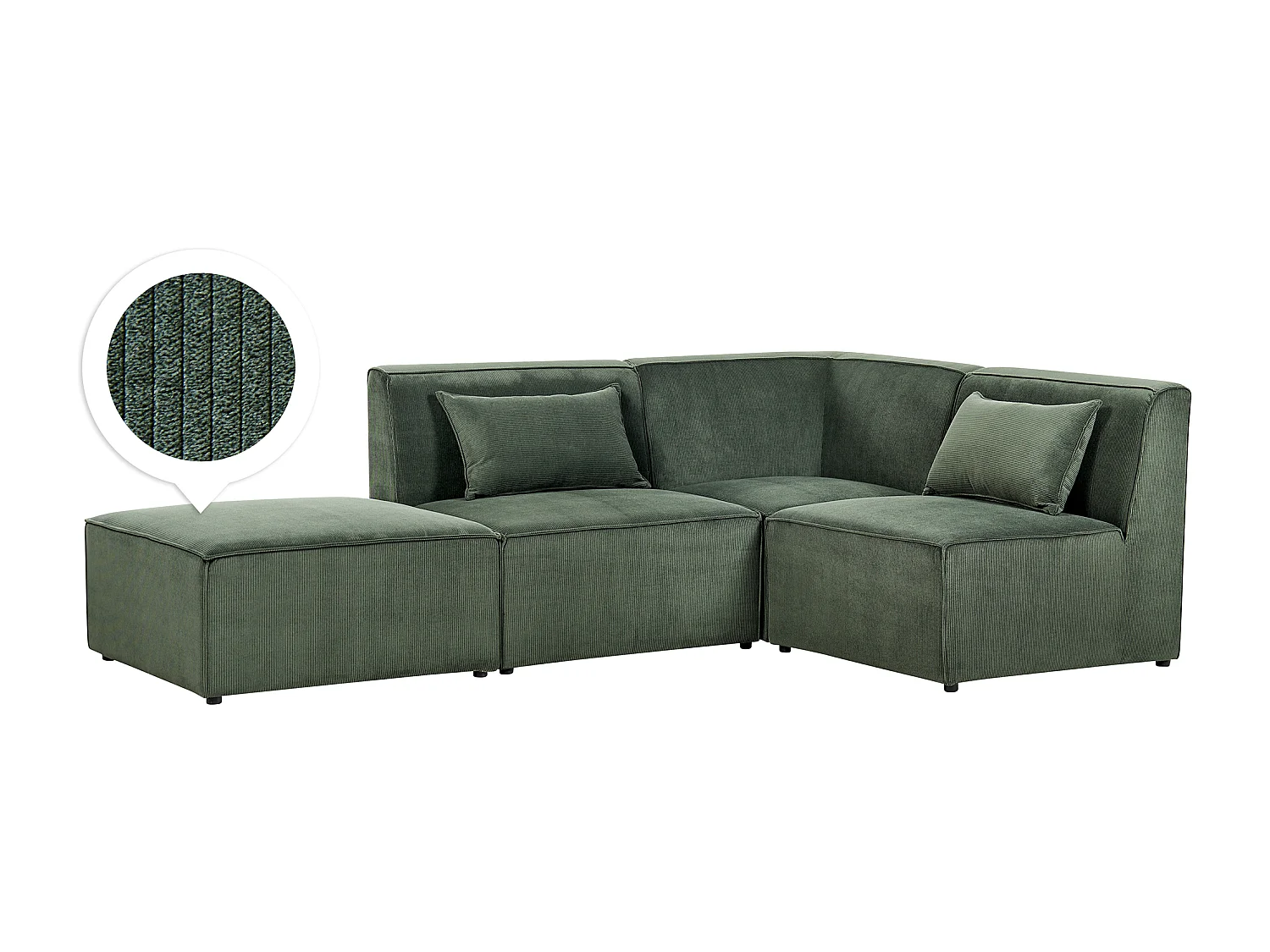 Canapé d'angle modulable 3 places LEMVIG Velours côtelé Vert foncé avec ottoman Côté droite