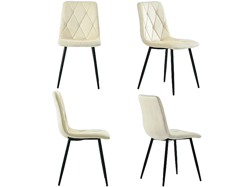 Conjunto de 4 sillas de terciopelo - estructura de metal - Motivo de rombos - beige