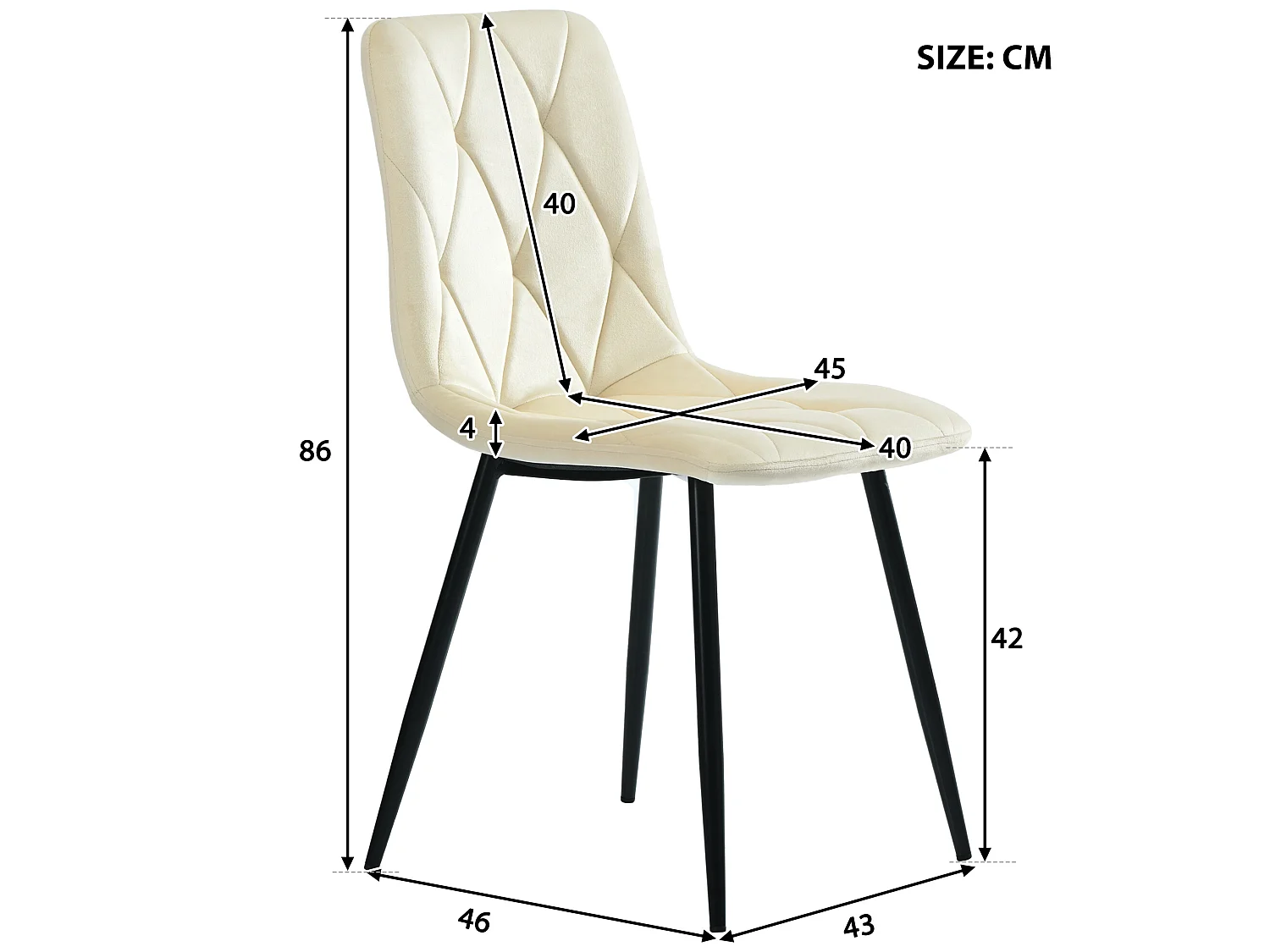 Set di 4 sedie Velvet - struttura in metallo - disegno a rombi - beige