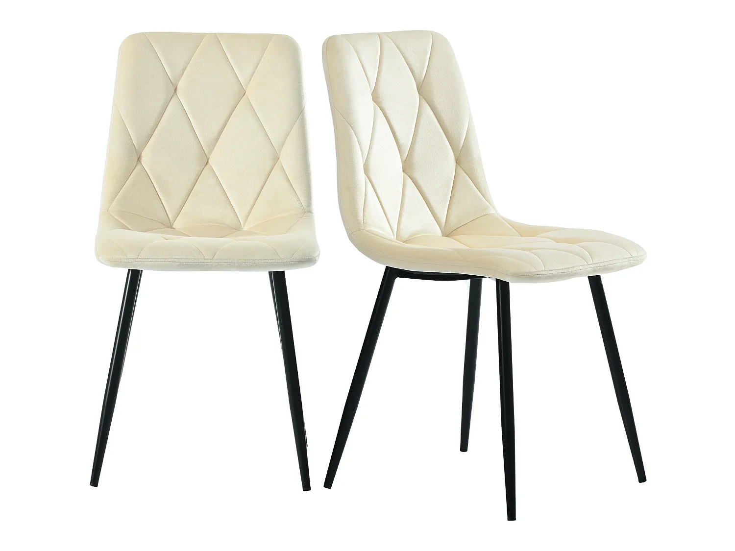 Set van 4 fluwelen stoelen - metalen structuur - Ruitmotief - beige