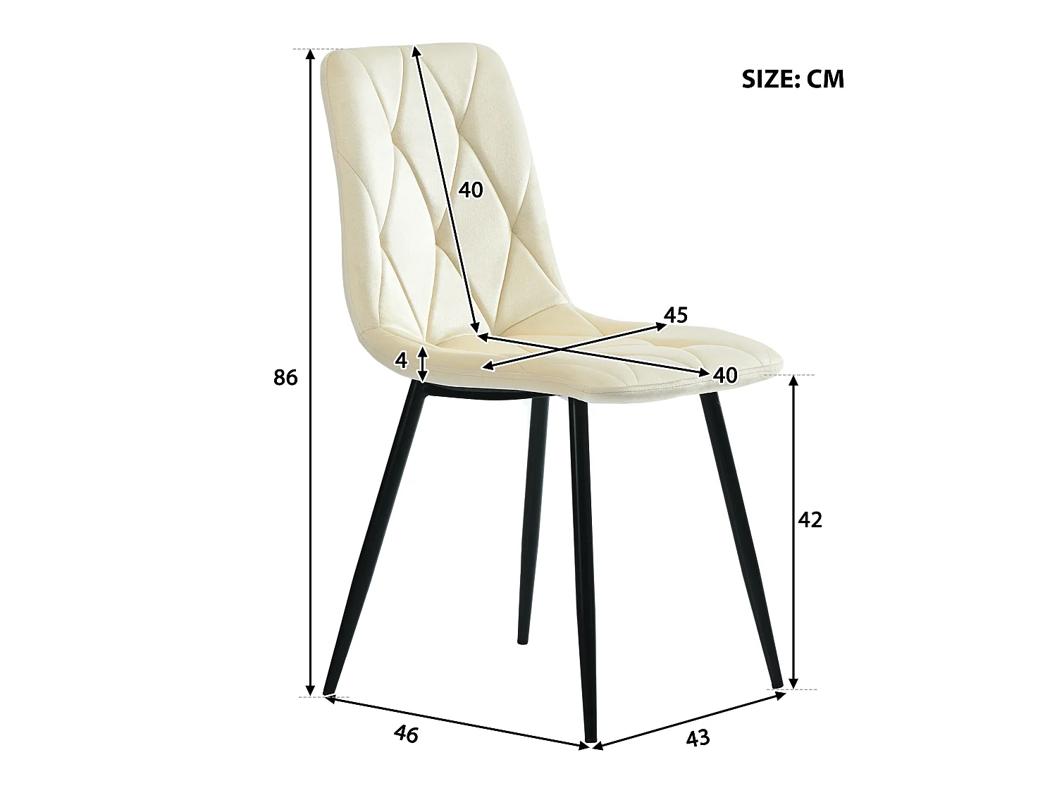 Set van 4 fluwelen stoelen - metalen structuur - Ruitmotief - beige