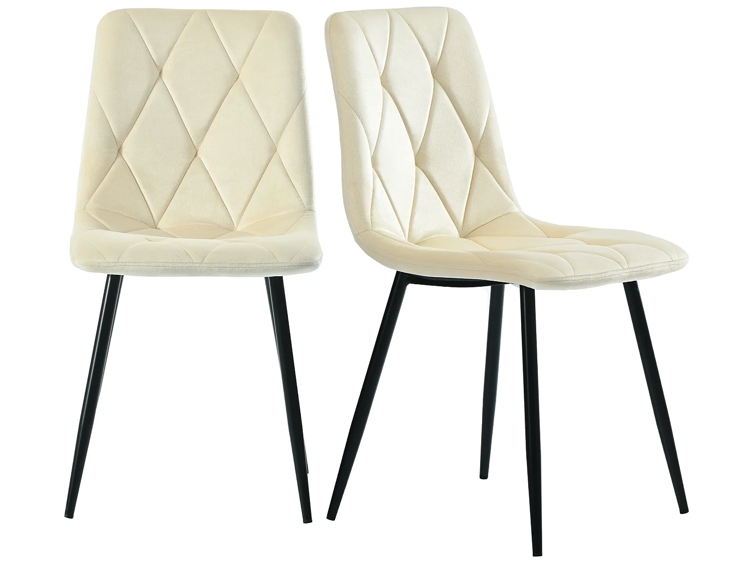 Set van 4 fluwelen stoelen - metalen structuur - Ruitmotief - beige