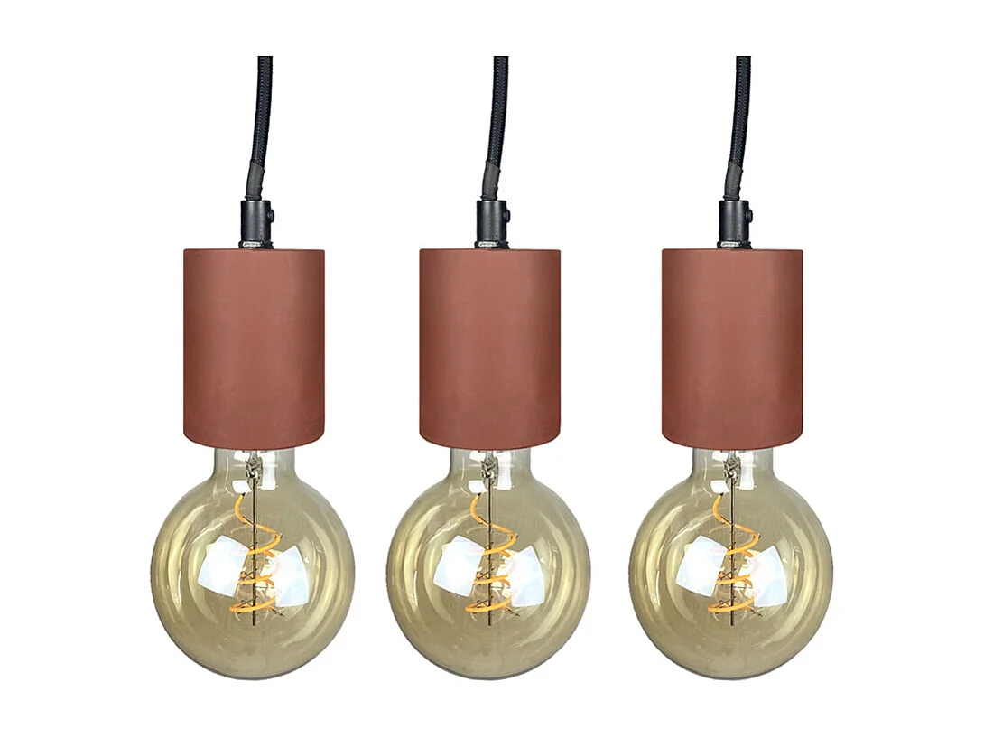 Lot de 3 suspensions lumineuses en béton rouge - CALO 5164