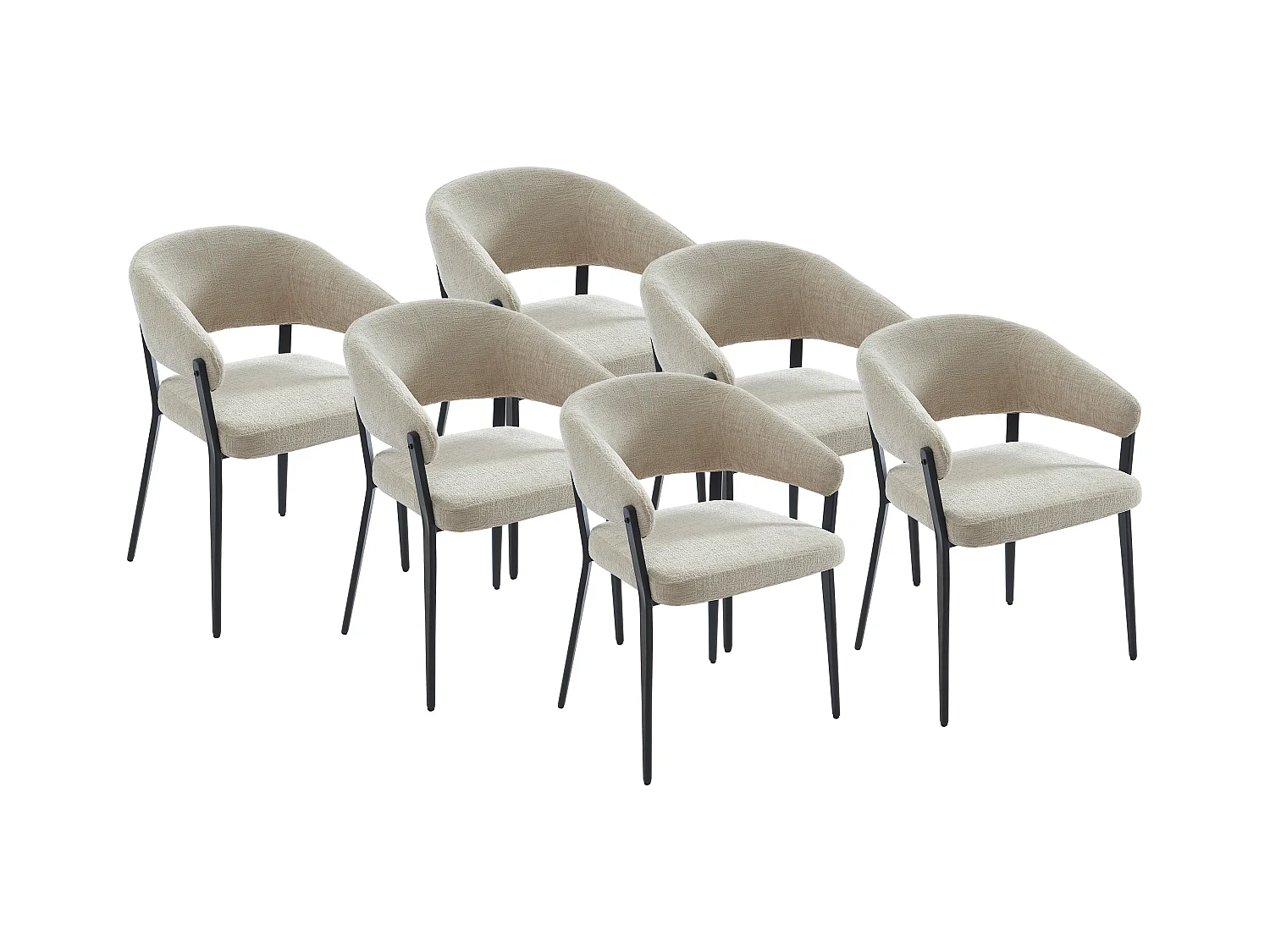 Lot de 6 chaises avec accoudoirs en tissu et métal noir - Beige - AVRELA