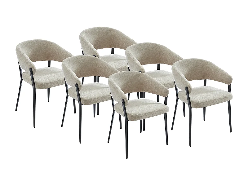 Lot de 6 chaises avec accoudoirs en tissu et métal noir - Beige - AVRELA