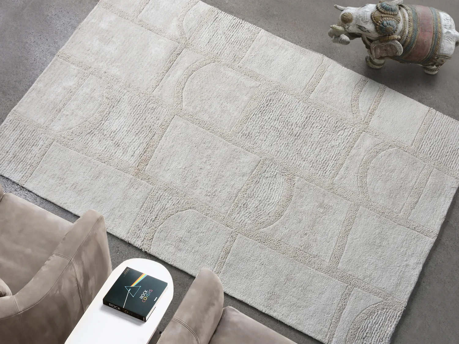 Alfombra de algodón con relieve hecha a mano - 200 x 290 cm - 1800g/m2 - Marfil - HAZELA